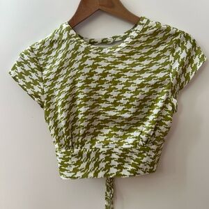 Urban Outfitters Olive Houndstooth Crop Top
